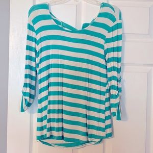 3/4 length sleeve striped bow tie back blouse